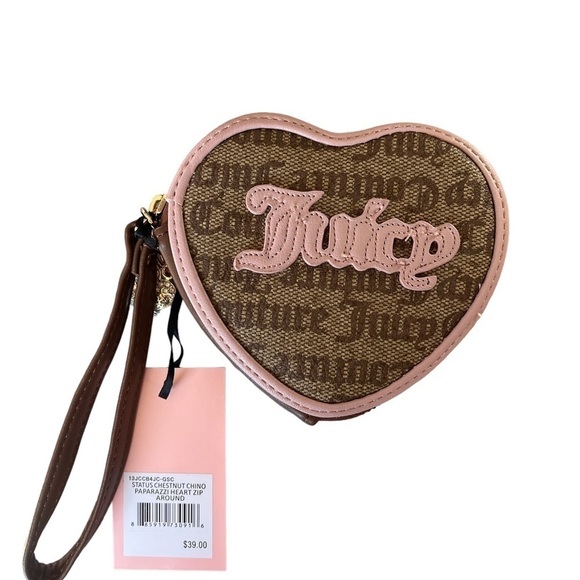 Juicy couture tan gothic logo heart coin pouch